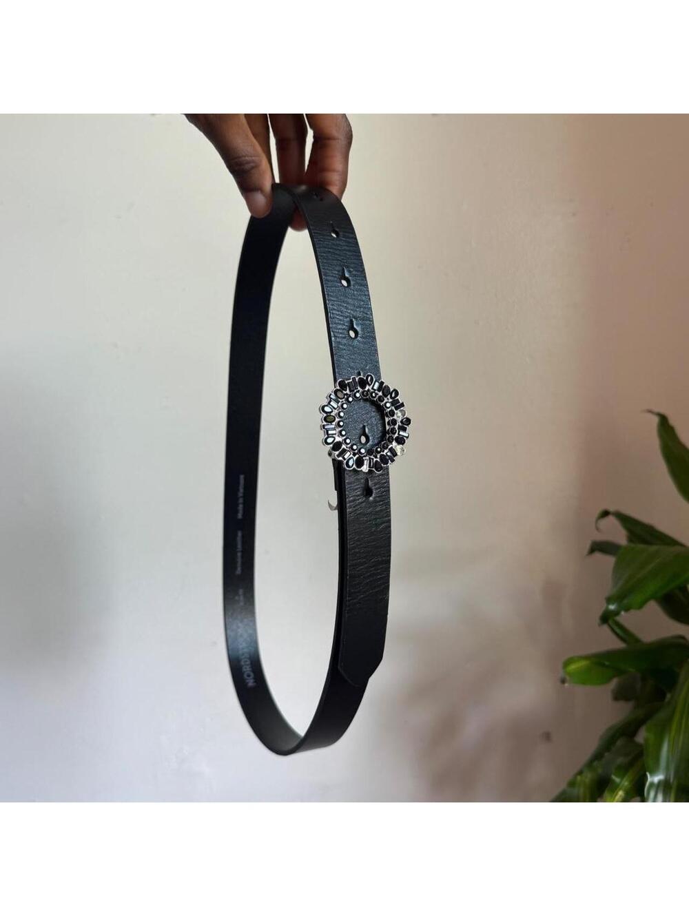Nordstrom glam western Black Leather Belt Rhinestone Crystal Buckle Fits S-L